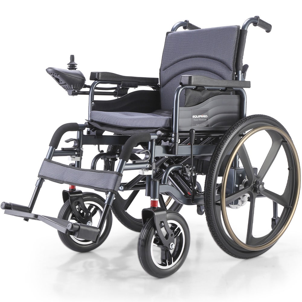 EQUIPMED Electric Wheelchair Folding, Folding, Long Range, Lithium Battery, 24 Rear Wheels, Black