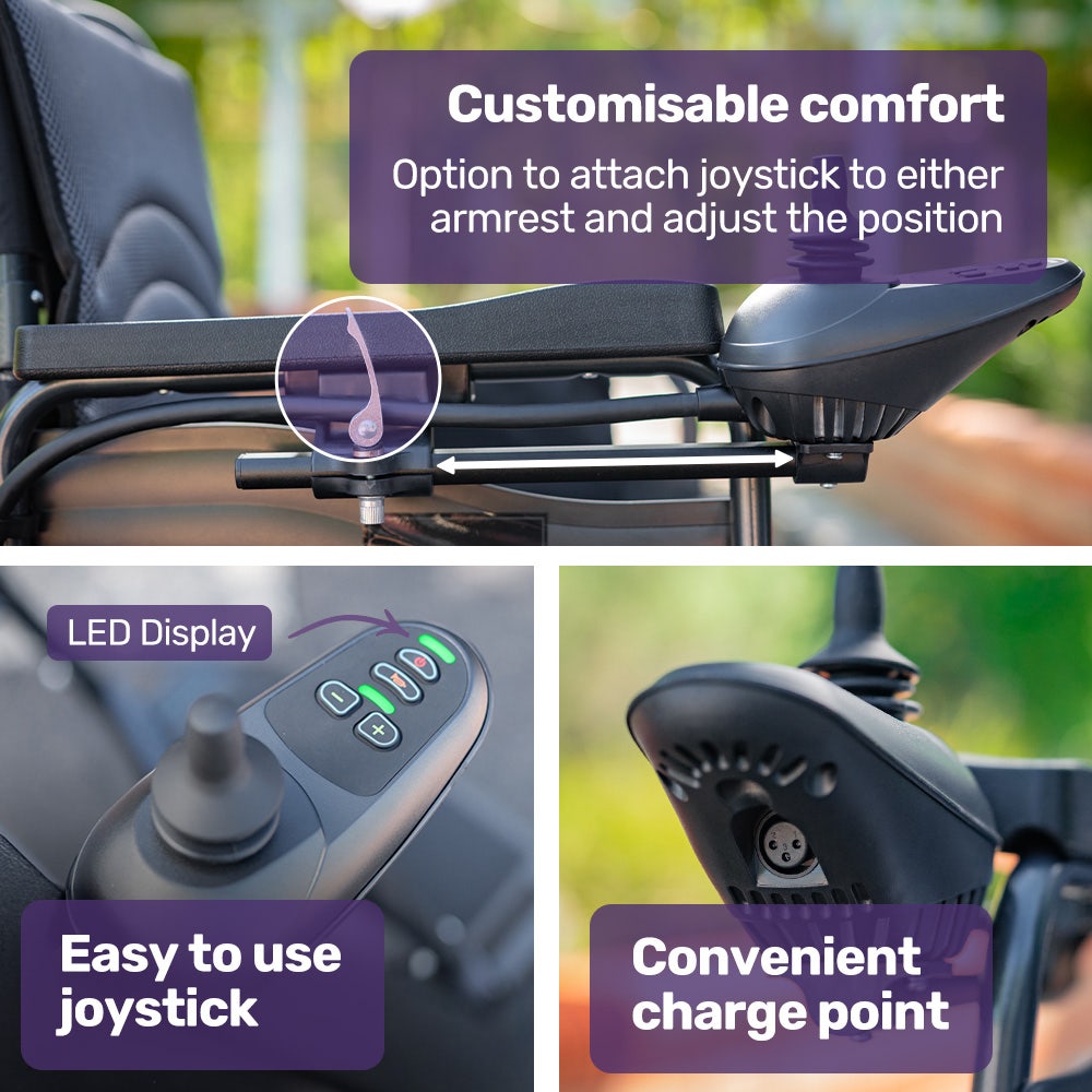 EQUIPMED Electric Wheelchair Folding, Folding, Long Range, Lithium Battery, 24 Rear Wheels, Black