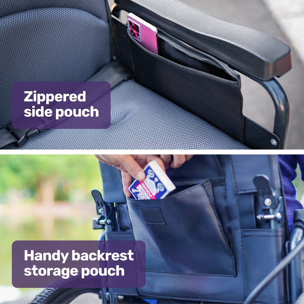 EQUIPMED Electric Wheelchair Folding, Folding, Long Range, Lithium Battery, 24 Rear Wheels, Black