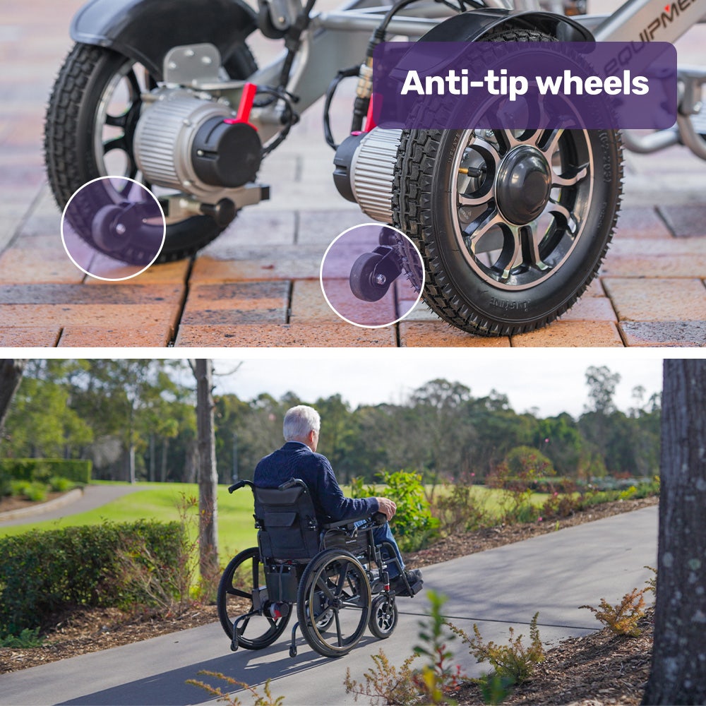 EQUIPMED Electric Wheelchair Folding, Folding, Long Range, Lithium Battery, 24 Rear Wheels, Black