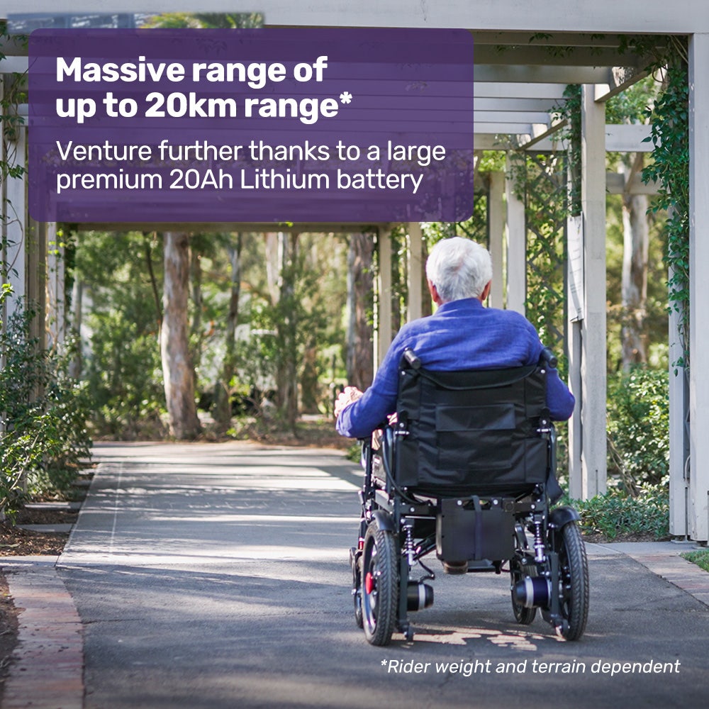 EQUIPMED Electric Folding Wheelchair, Wide Bariatric Chair Seat, Comfortable for S-XL, Long Range, Lithium Battery, Black