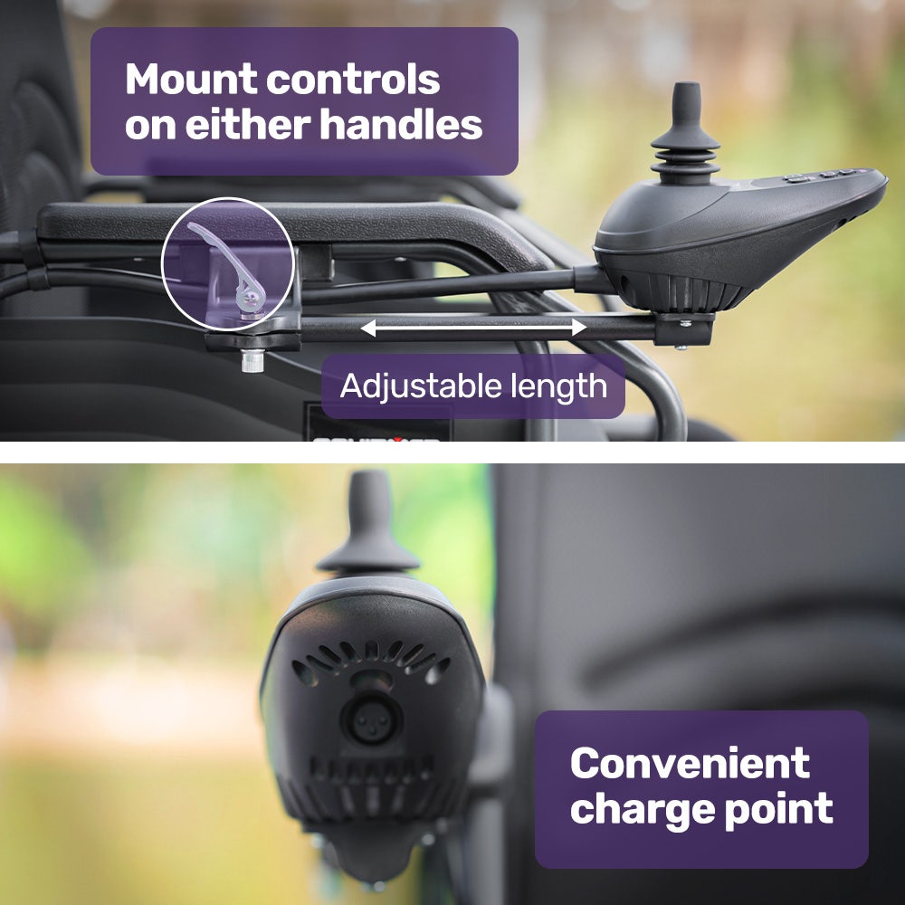 EQUIPMED Electric Folding Wheelchair, Wide Bariatric Chair Seat, Comfortable for S-XL, Long Range, Lithium Battery, Black