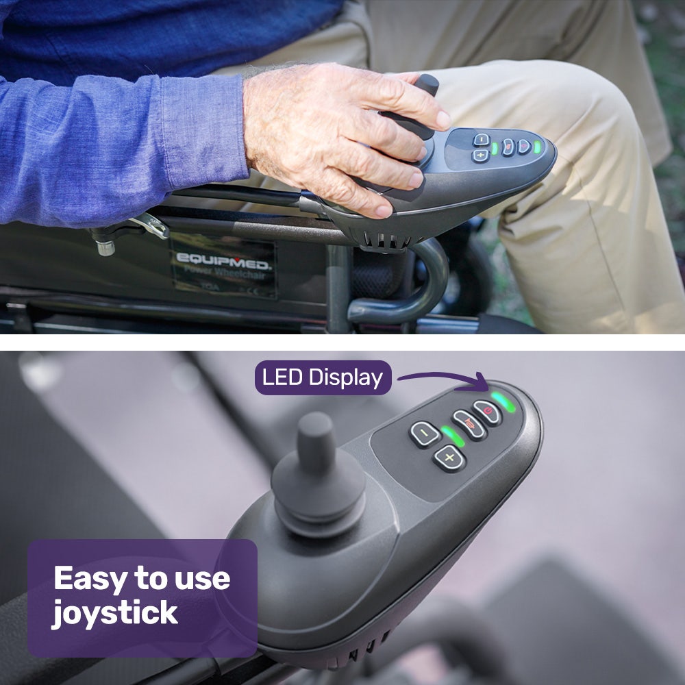 EQUIPMED Electric Folding Wheelchair, Wide Bariatric Chair Seat, Comfortable for S-XL, Long Range, Lithium Battery, Black