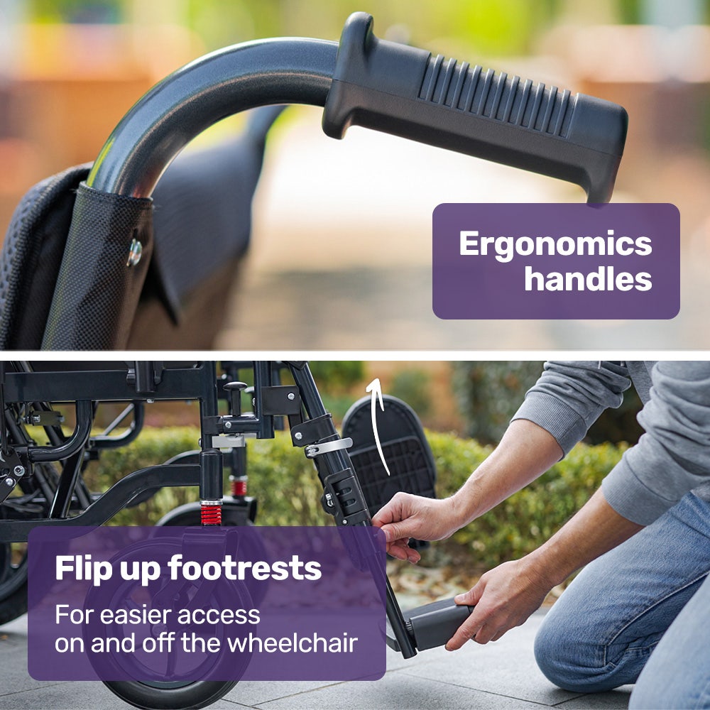 EQUIPMED Electric Folding Wheelchair, Wide Bariatric Chair Seat, Comfortable for S-XL, Long Range, Lithium Battery, Black