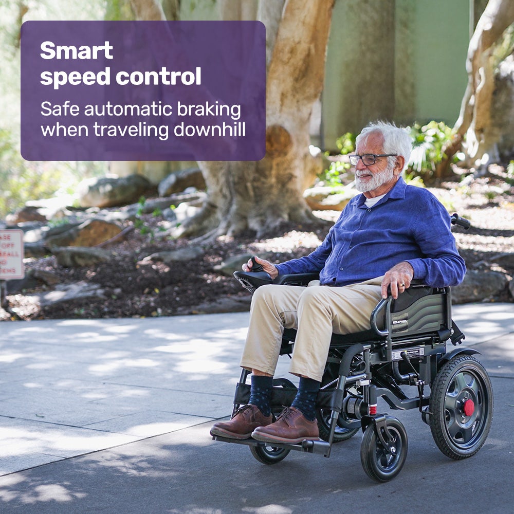 EQUIPMED Electric Folding Wheelchair, Wide Bariatric Chair Seat, Comfortable for S-XL, Long Range, Lithium Battery, Black