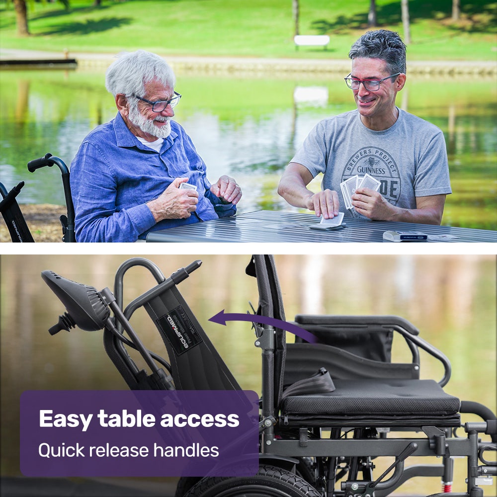 EQUIPMED Electric Folding Wheelchair, Wide Bariatric Chair Seat, Comfortable for S-XL, Long Range, Lithium Battery, Black