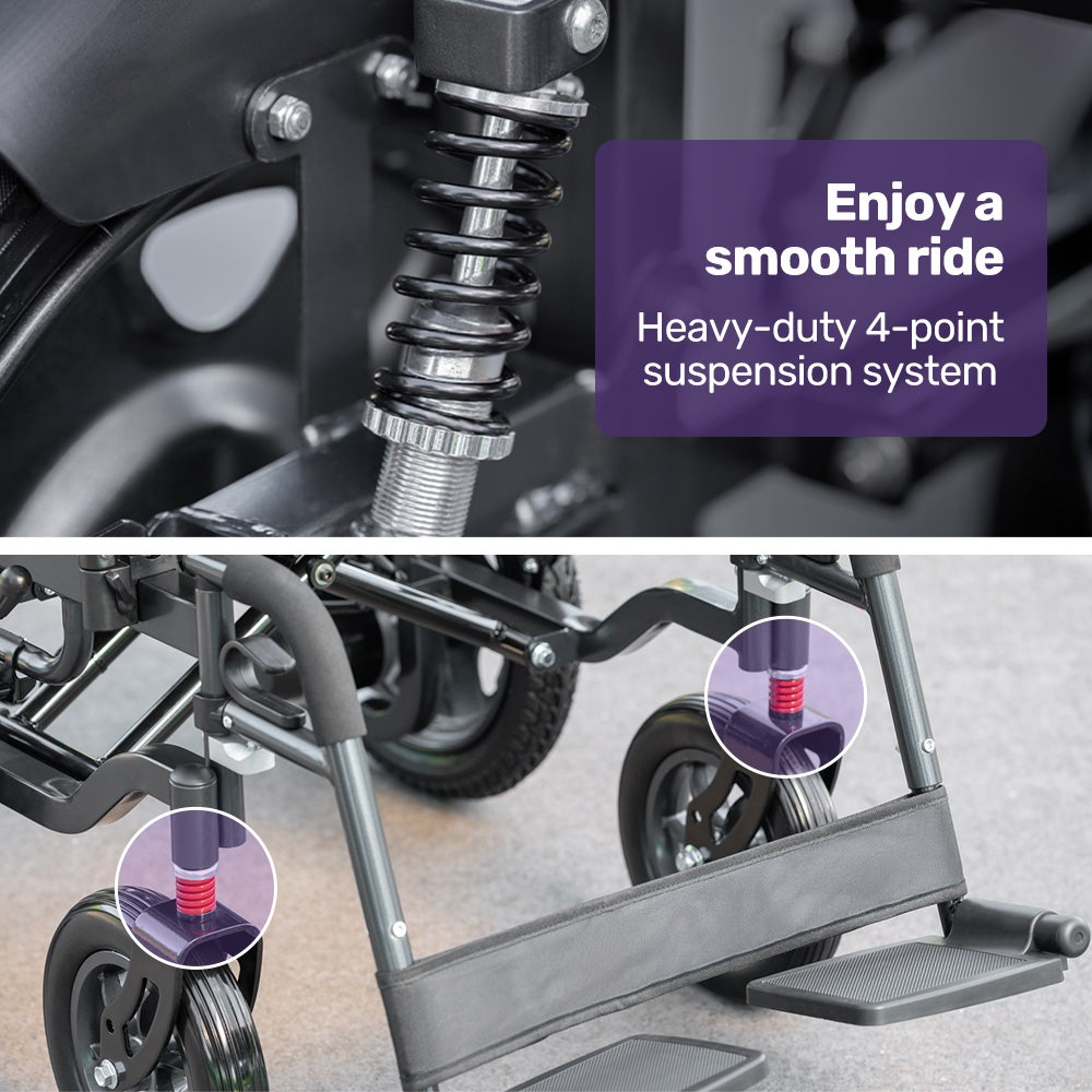 EQUIPMED Electric Folding Wheelchair, Wide Bariatric Chair Seat, Comfortable for S-XL, Long Range, Lithium Battery, Black