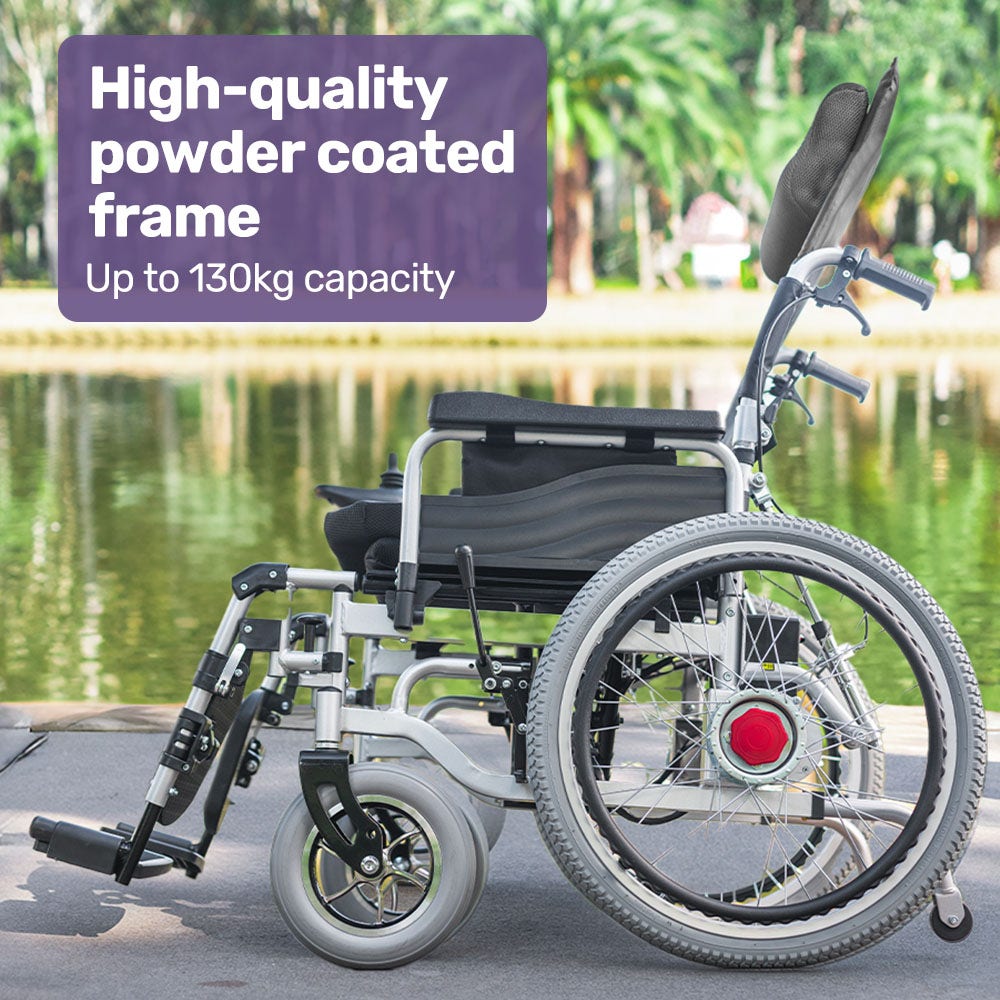 EQUIPMED Power Electric Wheelchair, XL Wide Bariatric Chair Seat, Long Range, Airline Approved, Recline Adjustment, Lithium Battery, 22 Wheels, Headrest, Black