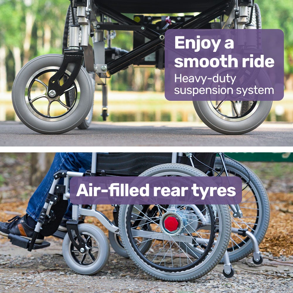 EQUIPMED Power Electric Wheelchair, XL Wide Bariatric Chair Seat, Long Range, Airline Approved, Recline Adjustment, Lithium Battery, 22 Wheels, Headrest, Black