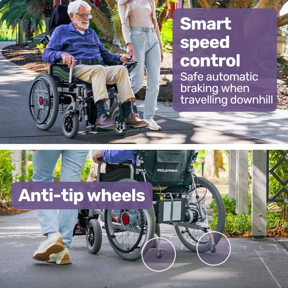 EQUIPMED Power Electric Wheelchair, XL Wide Bariatric Chair Seat, Long Range, Airline Approved, Recline Adjustment, Lithium Battery, 22 Wheels, Headrest, Black