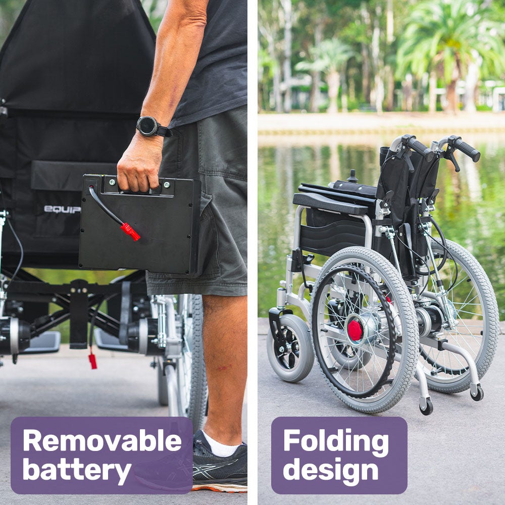 EQUIPMED Power Electric Wheelchair, XL Wide Bariatric Chair Seat, Long Range, Airline Approved, Recline Adjustment, Lithium Battery, 22 Wheels, Headrest, Black