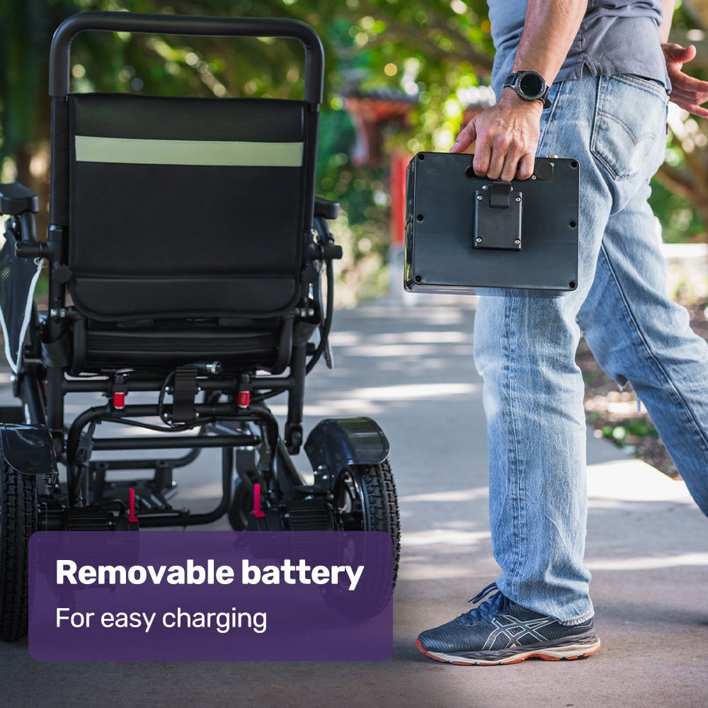 EQUIPMED Electric Folding Wheelchair, Long Range, Airline Approved, Aluminium Frame, Lithium Battery, Black