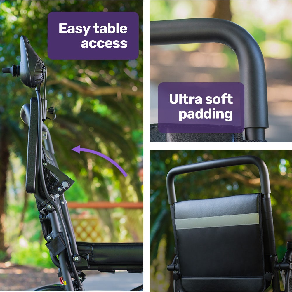 EQUIPMED Electric Folding Wheelchair, Long Range, Airline Approved, Aluminium Frame, Lithium Battery, Black