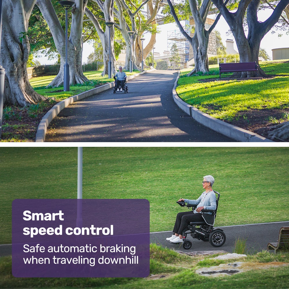 EQUIPMED Electric Folding Wheelchair, Long Range, Airline Approved, Aluminium Frame, Lithium Battery, Black