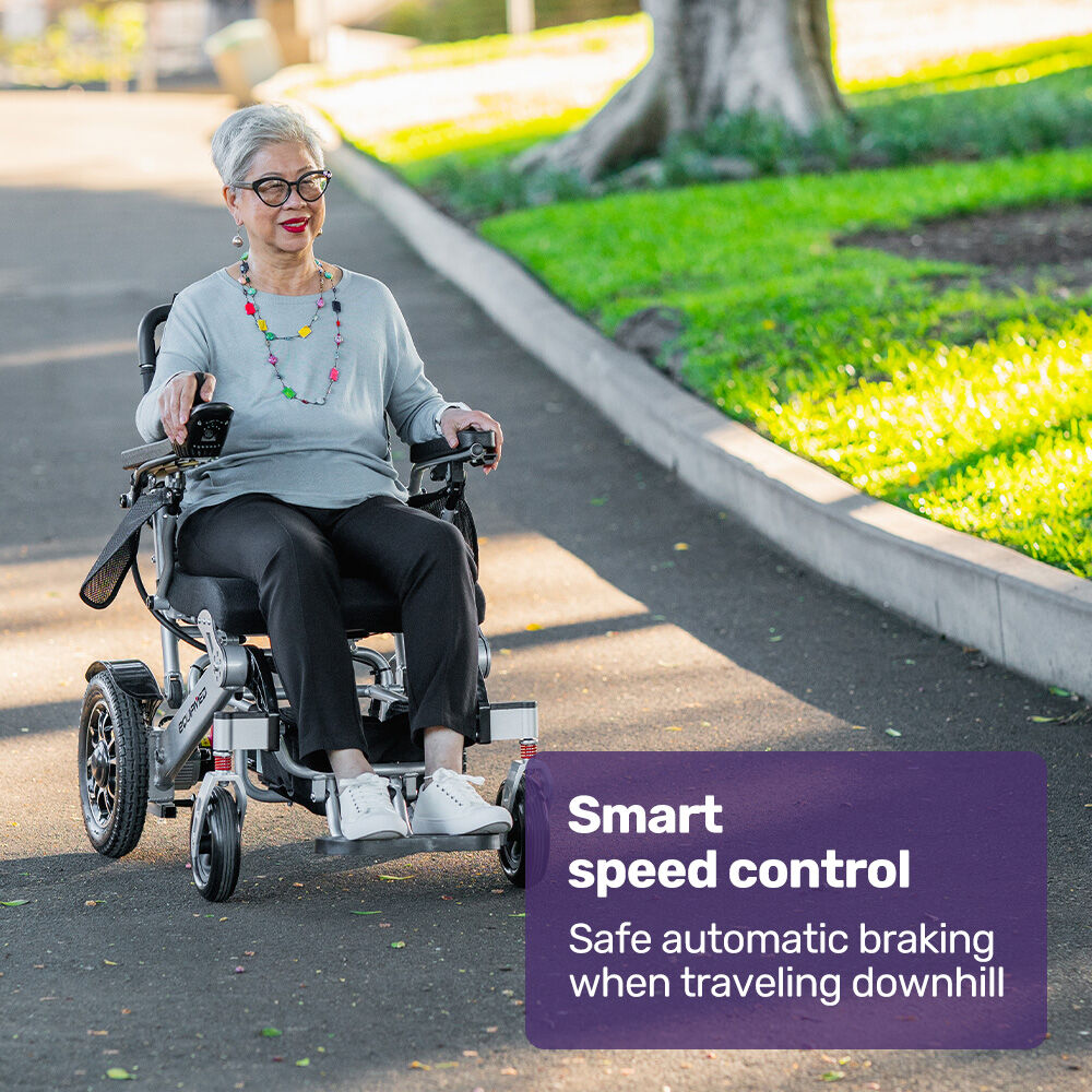 EQUIPMED Power Electric Wheelchair, Airline Approved Wheel Chair, Lightweight, Folding, Long Range, Lithium Batteries, Black & Silver