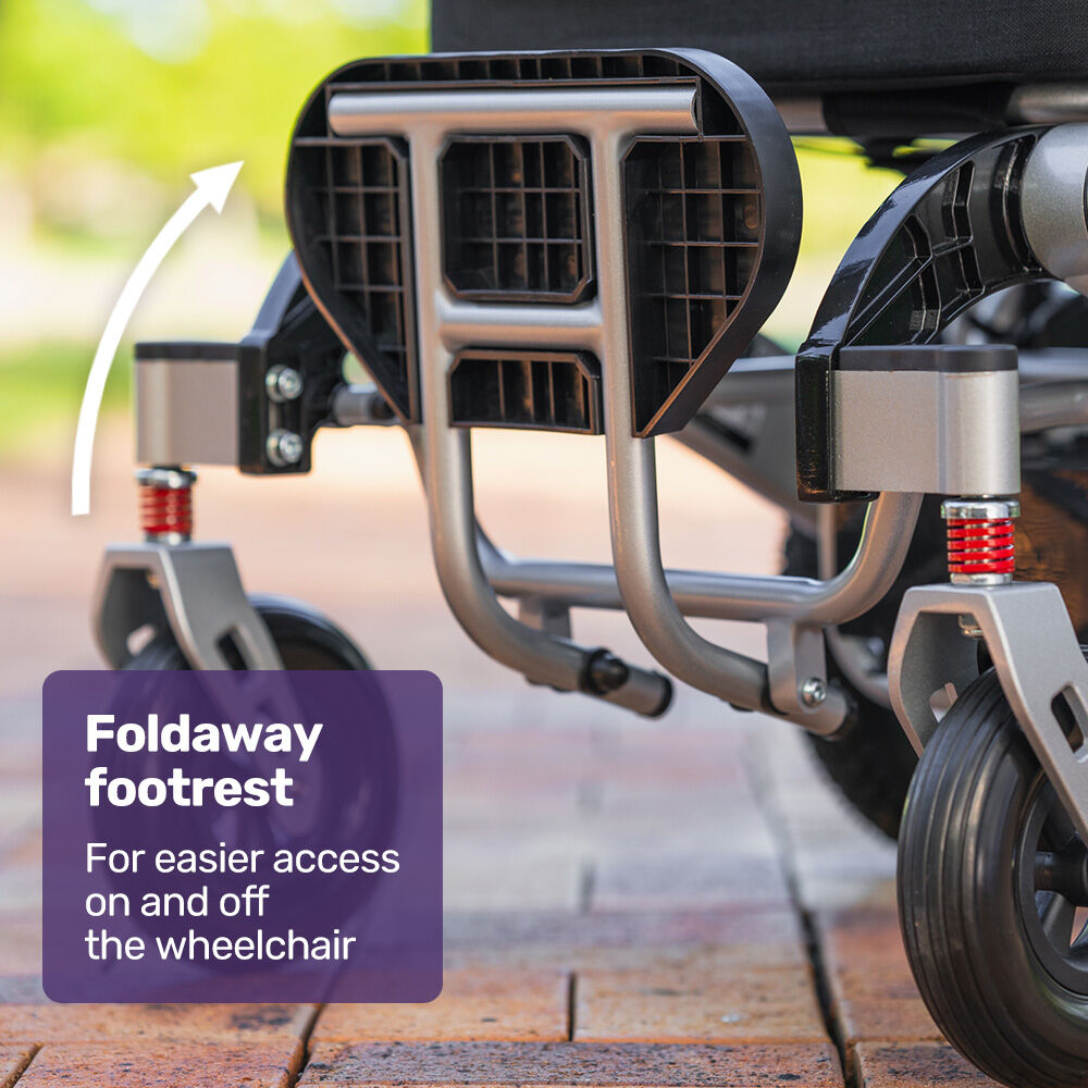 EQUIPMED Power Electric Wheelchair, Airline Approved Wheel Chair, Lightweight, Folding, Long Range, Lithium Batteries, Black & Silver