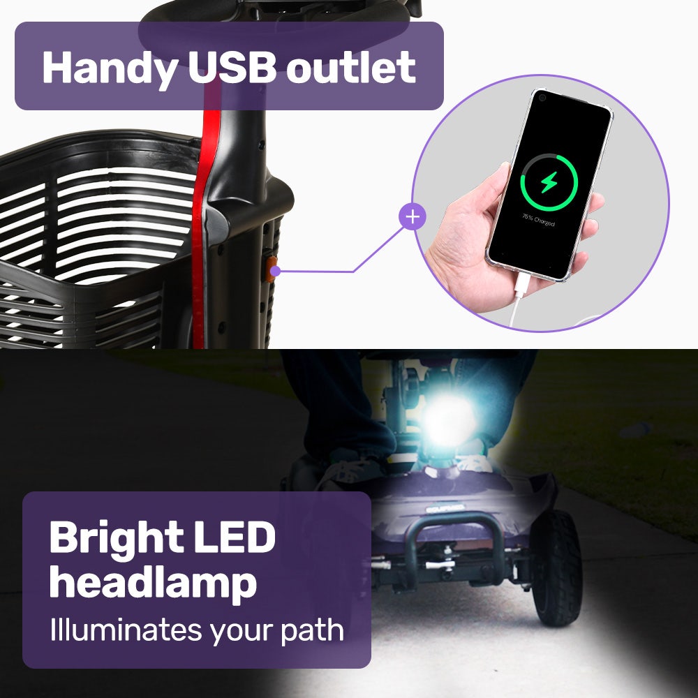 EQUIPMED FreeLite+ Mid-Sized Foldable Electric Mobility Scooter, Lithium Battery, Long Range and Easy Charging, Grey