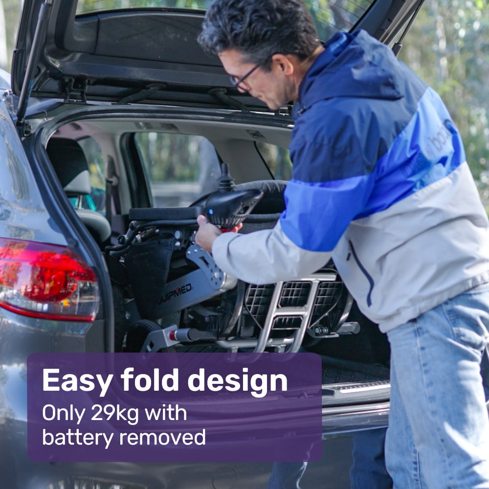 EQUIPMED Power Electric Wheelchair, Folding, Airline Approved, ARTG Certified, Recline Adjustment, Headrest, Aluminium Frame, Lithium Battery