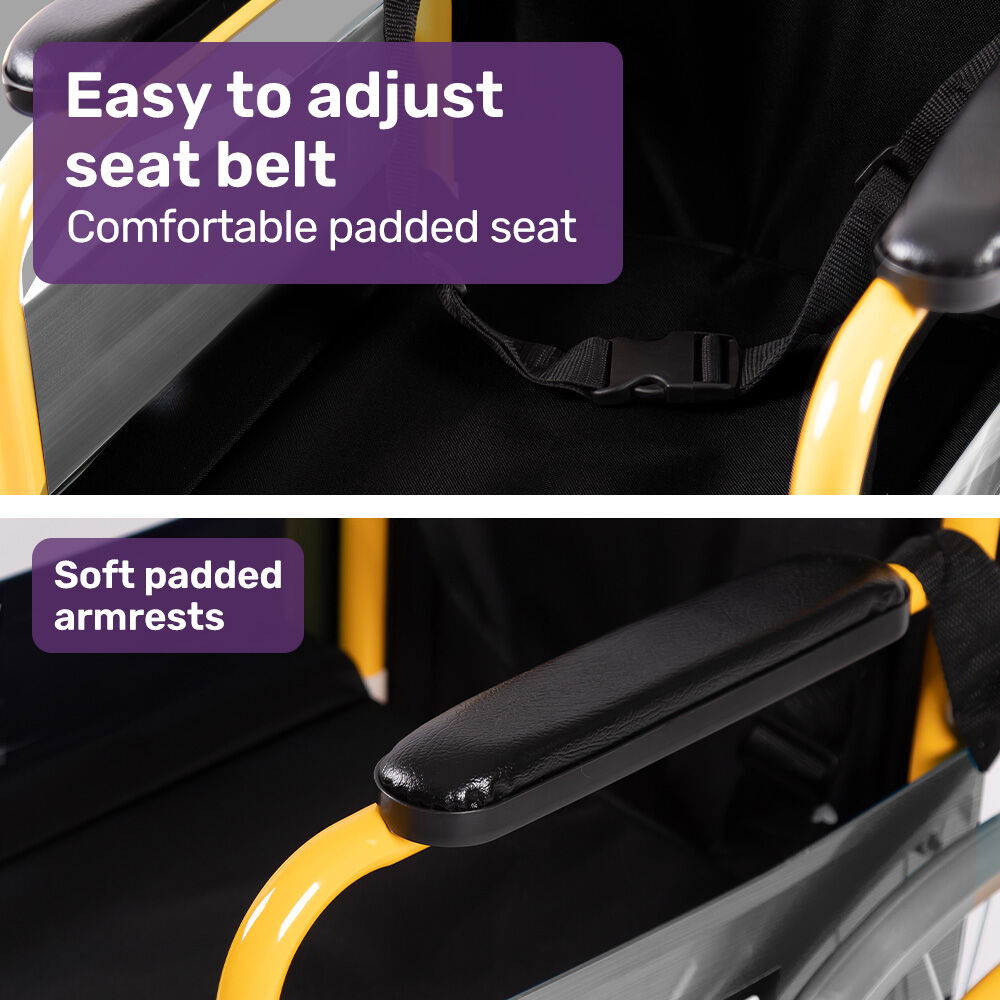 EQUIPMED Kids Paediatric Wheelchair, 100kg Rated, 110-140cm Rider Height, Quick Folding, Adjustable Footrests, 22" Wheels, Yellow