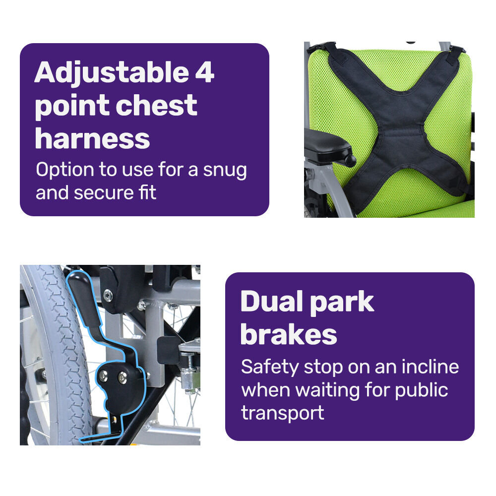 EQUIPMED Kids Premium Paediatric Wheelchair, Lightweight Aluminium, 22 Wheels, 75kg Rated, Green