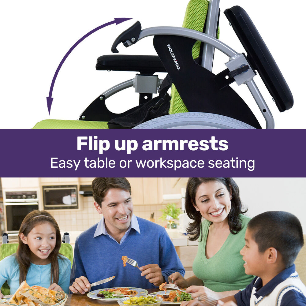 EQUIPMED Kids Premium Paediatric Wheelchair, Lightweight Aluminium, 22 Wheels, 75kg Rated, Green