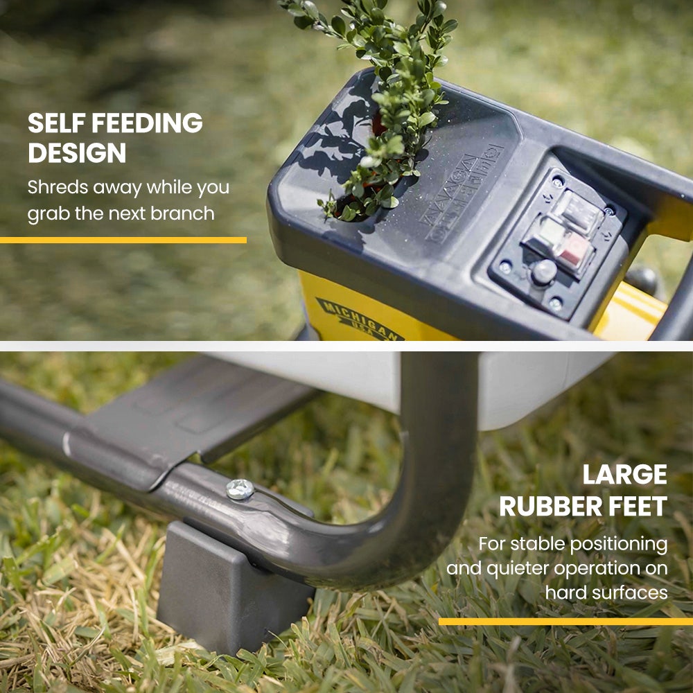 MICHIGAN 2400W Electric Crushing Impact Shredder, Quiet High Torque Garden Mulcher Chipper, Shreds Palm Fronds