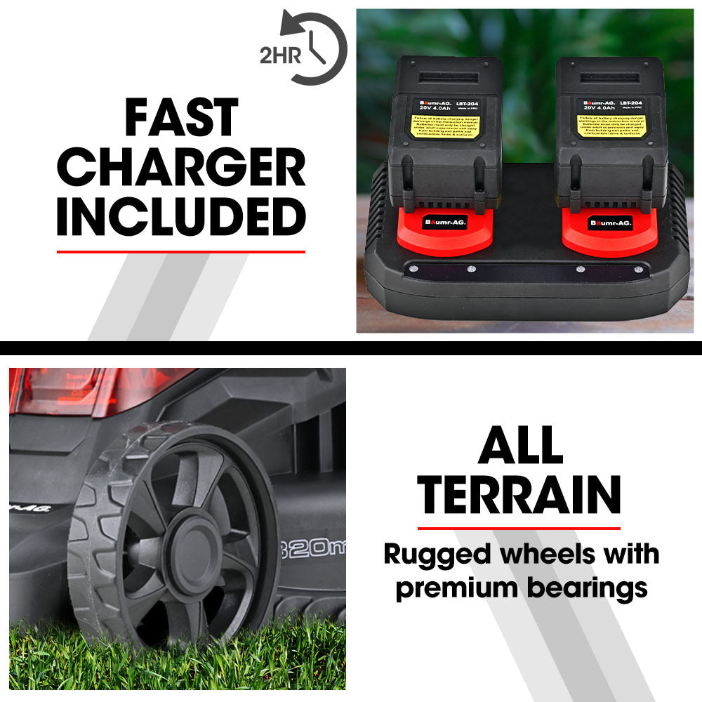 BAUMR-AG 450CX 40V SYNC Cordless Lawn Mower Kit, Fast Charger, 2 x 4Ah Battery, 320mm Grass Cutting