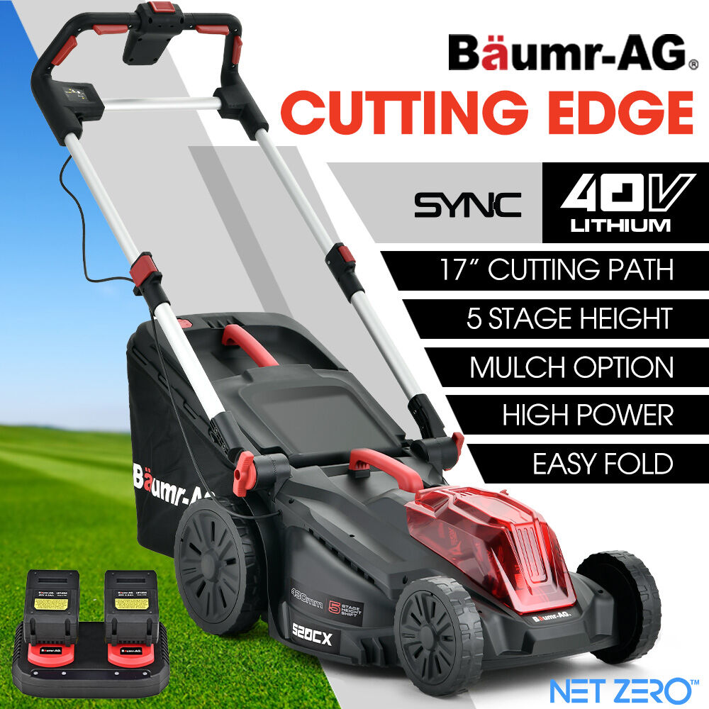 BAUMR-AG 520CX 40V SYNC 17 Cordless Lawn Mower Kit, Fast Charger, 2 x 4Ah Battery, 5 Cutting Heights, Adjustable Ergonomic Handle, Mulching Option