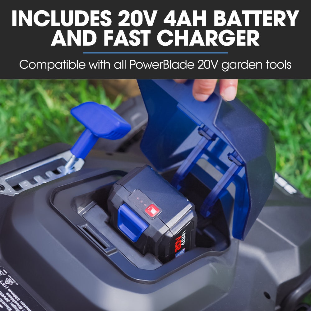 POWERBLADE 350CX 20V 13 Cordless Lawn Mower Kit, Fast Charger, 4Ah Battery, 5 Height, Brushless Electric, 330mm Cutting Path