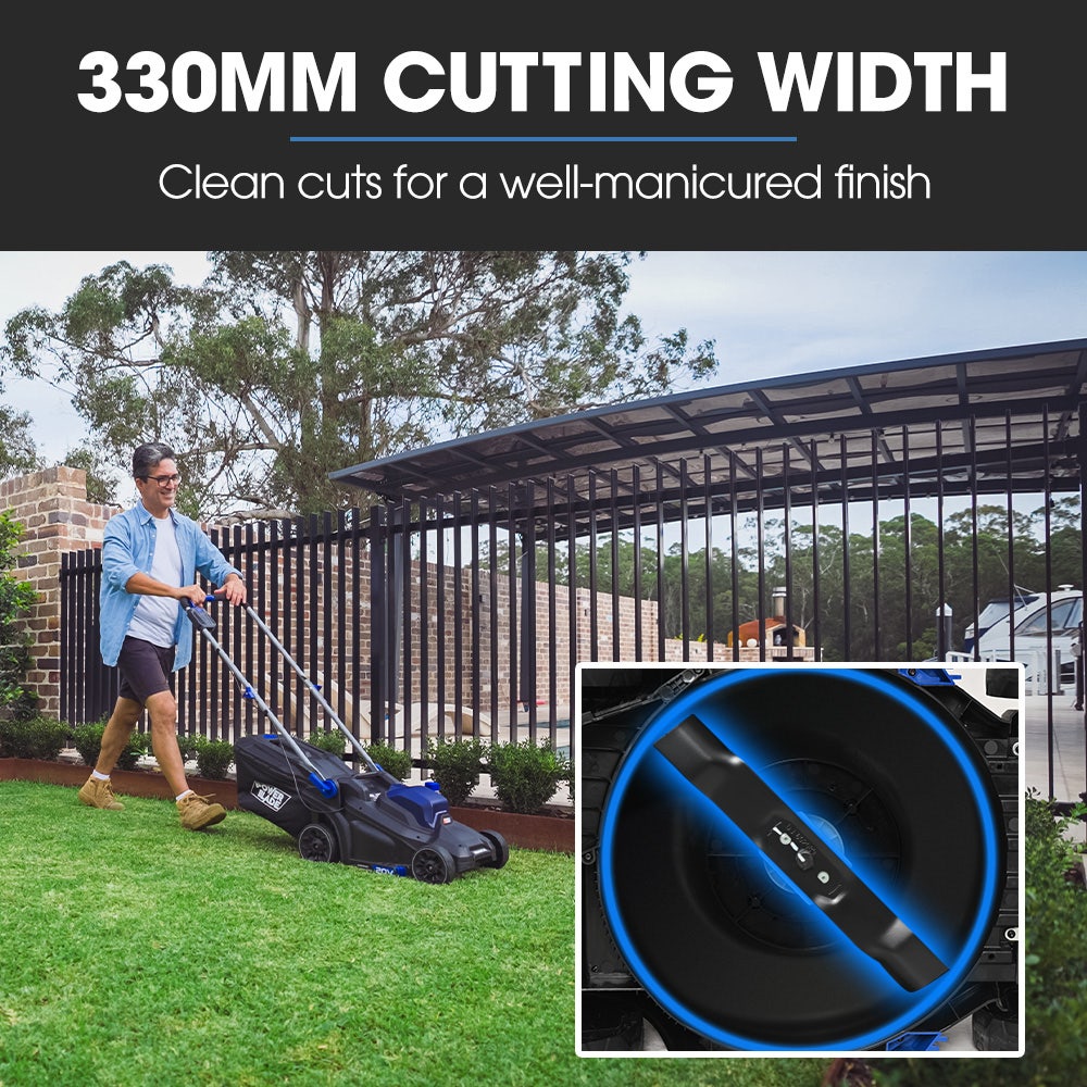 POWERBLADE 350CX 20V 13 Cordless Lawn Mower Kit, Fast Charger, 4Ah Battery, 5 Height, Brushless Electric, 330mm Cutting Path