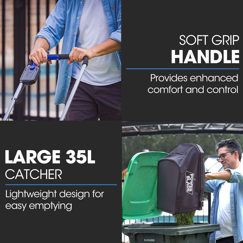 POWERBLADE 350CX 20V 13 Cordless Lawn Mower Kit, Fast Charger, 4Ah Battery, 5 Height, Brushless Electric, 330mm Cutting Path