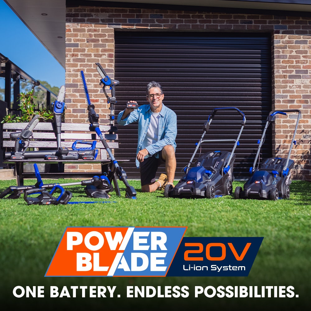POWERBLADE 350CX 20V 13 Cordless Lawn Mower Kit, Fast Charger, 4Ah Battery, 5 Height, Brushless Electric, 330mm Cutting Path