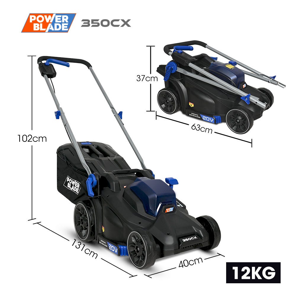 POWERBLADE 350CX 20V 13 Cordless Lawn Mower Kit, Fast Charger, 4Ah Battery, 5 Height, Brushless Electric, 330mm Cutting Path