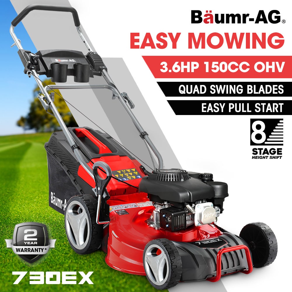 BAUMR-AG 18 150cc Lawn Mower, 8 Heights, Steel Deck, Cup Holders, 4-Stroke Petrol Lawnmower - 730EX