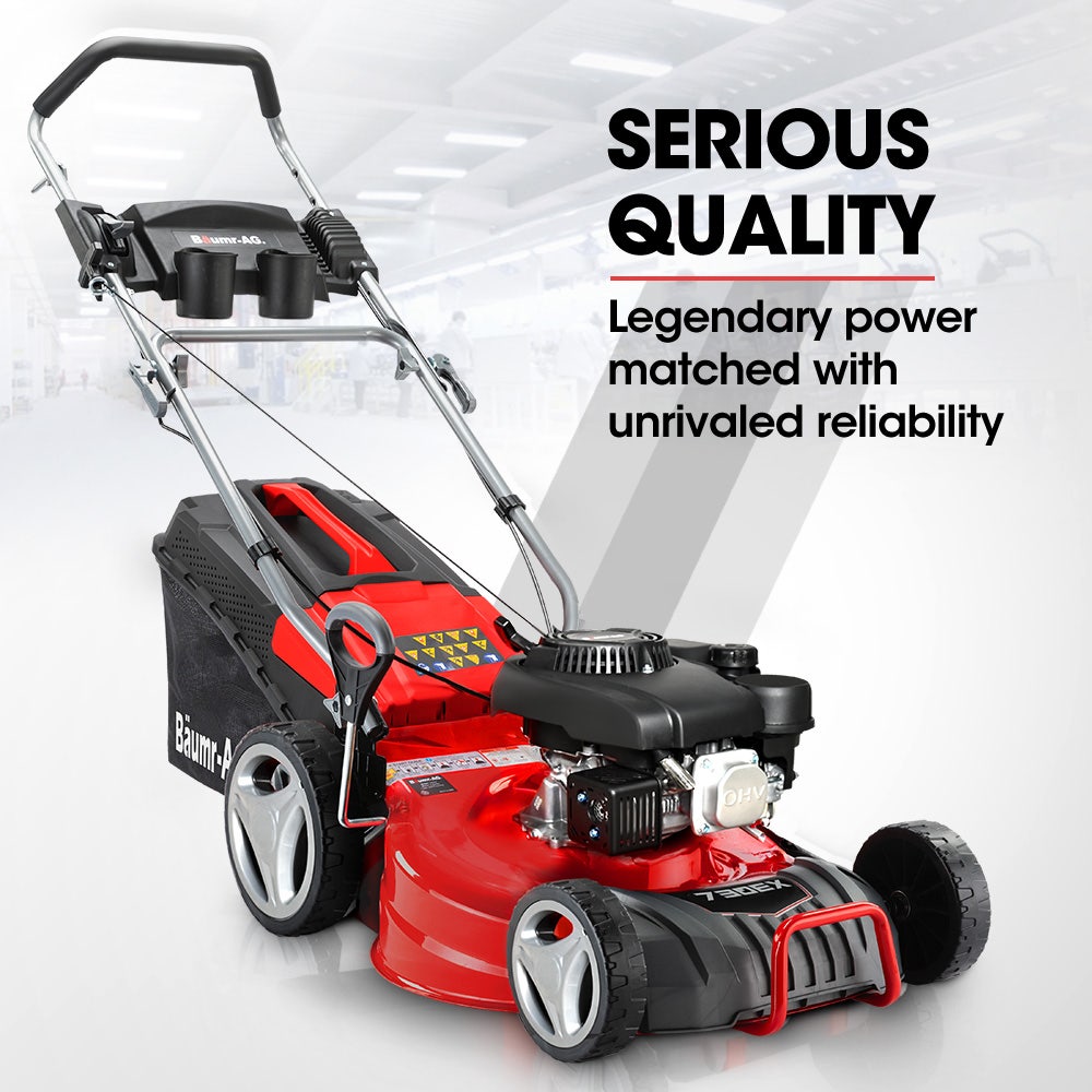 BAUMR-AG 18 150cc Lawn Mower, 8 Heights, Steel Deck, Cup Holders, 4-Stroke Petrol Lawnmower - 730EX