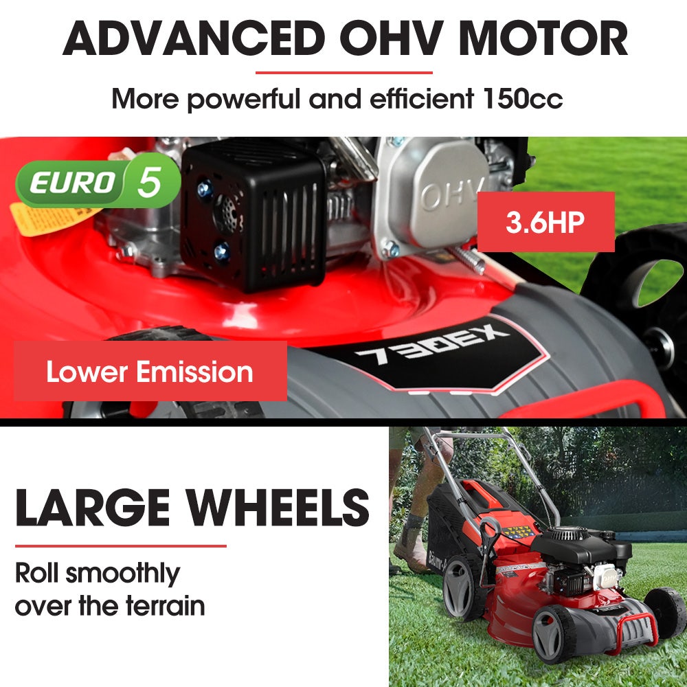 BAUMR-AG 18 150cc Lawn Mower, 8 Heights, Steel Deck, Cup Holders, 4-Stroke Petrol Lawnmower - 730EX