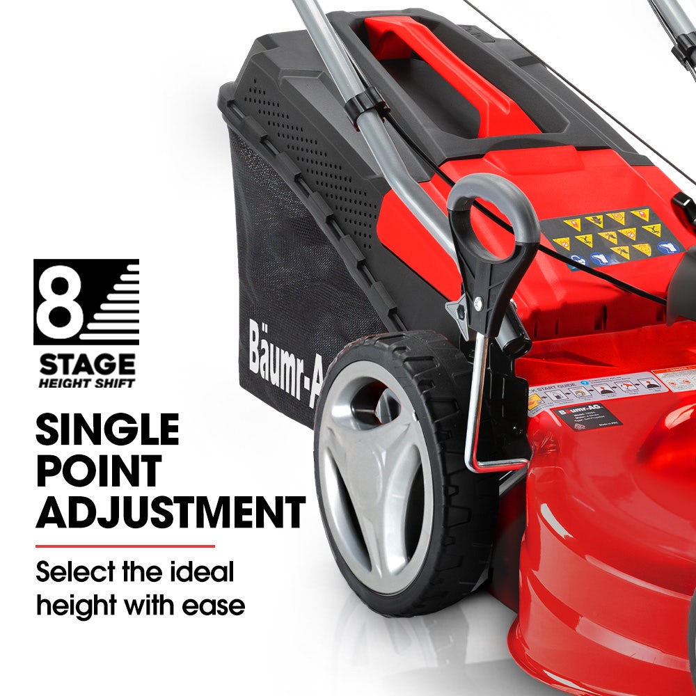 BAUMR-AG 18 150cc Lawn Mower, 8 Heights, Steel Deck, Cup Holders, 4-Stroke Petrol Lawnmower - 730EX