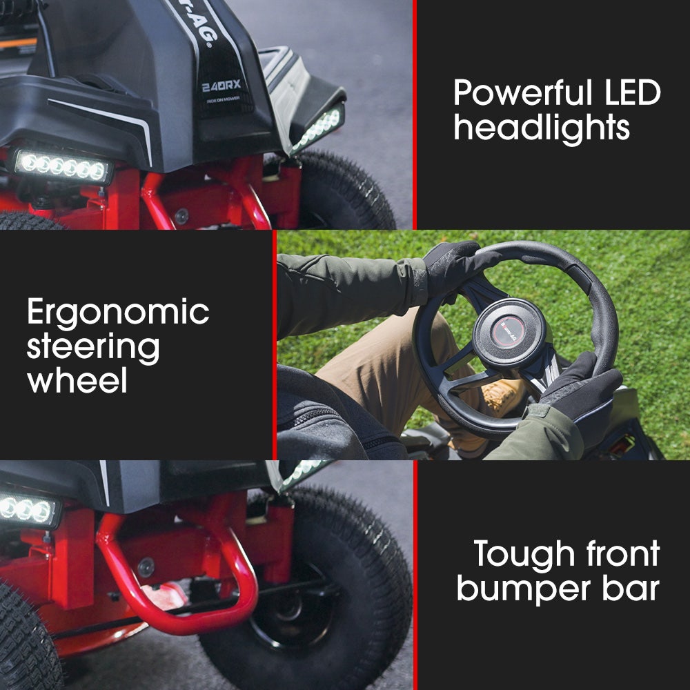 BAUMR-AG 24 Ride On Lawn Mower, Lithium Electric Start System, 6HP 224cc, 5 Cut Heights, Catcher and Mulch Kit