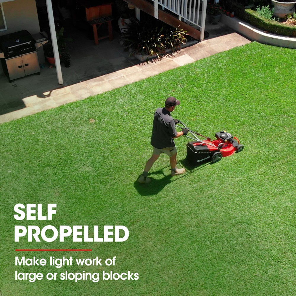 BAUMR-AG 18 150cc Self Propelled Lawn Mower, 7 Height, Steel Deck, Cup Holders, 4-Stroke Petrol Lawnmower - 740SX