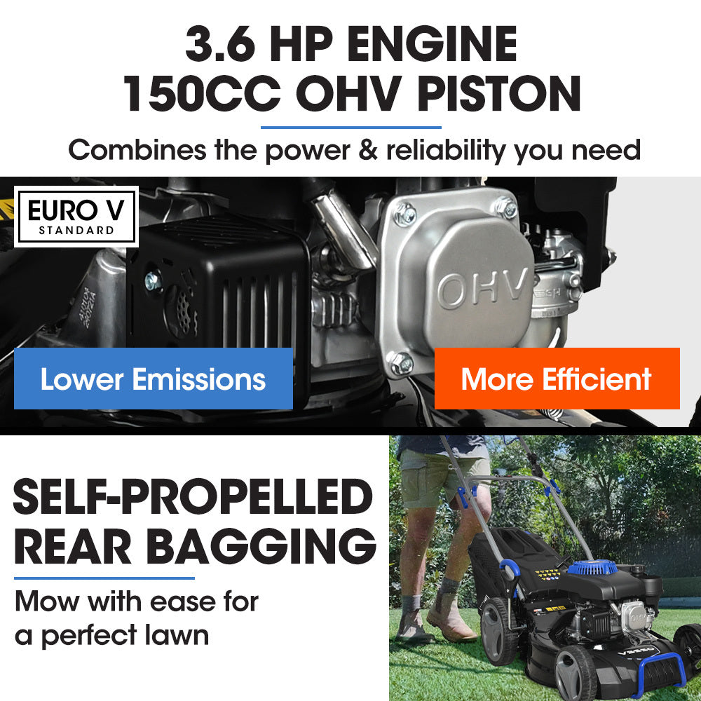 POWERBLADE 18 150cc Self Propelled Lawn Mower, 7 Height, Steel Deck, 4-Stroke Petrol Lawnmower - VS550