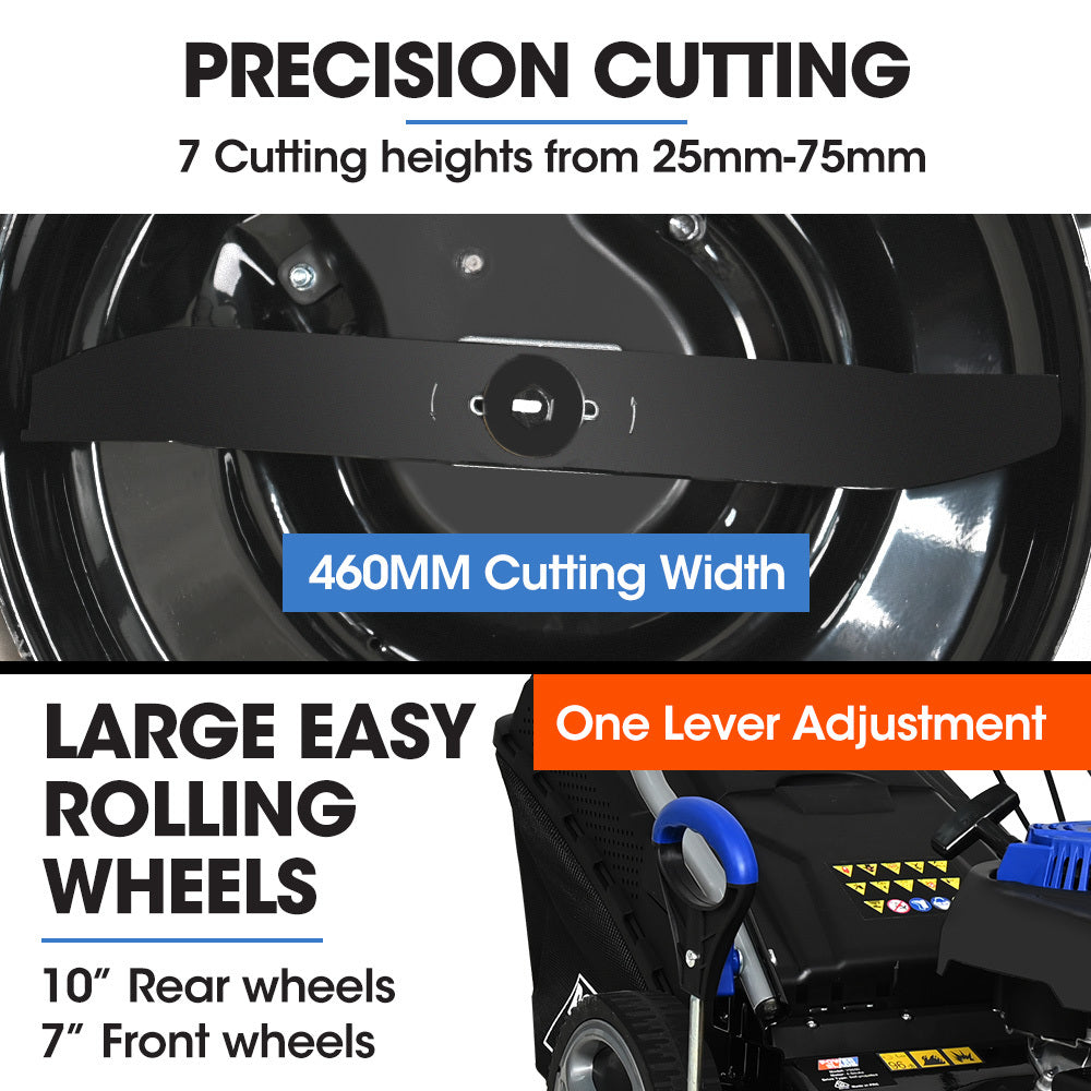 POWERBLADE 18 150cc Self Propelled Lawn Mower, 7 Height, Steel Deck, 4-Stroke Petrol Lawnmower - VS550