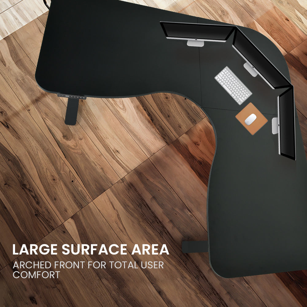 FORTIA Corner Standing Desk 1730W x 1730W x 750D 3 Motors 120kg Load Sit to Stand Up Electric Height Adjustable Black/Black Frame