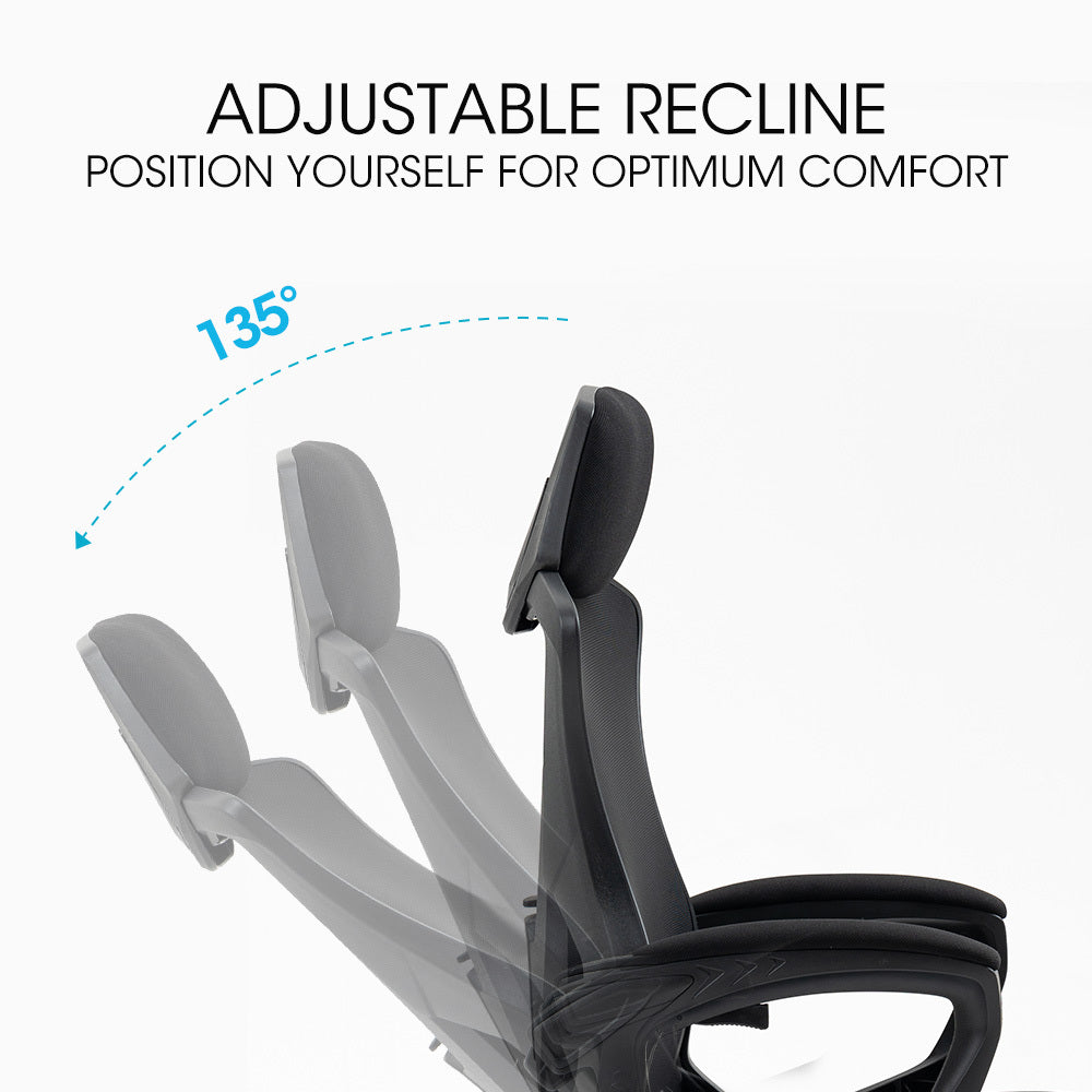 FORTIA Ergonomic Office Desk Chair Height Adjustable Lumbar Support Mesh Fabric Headrest Black