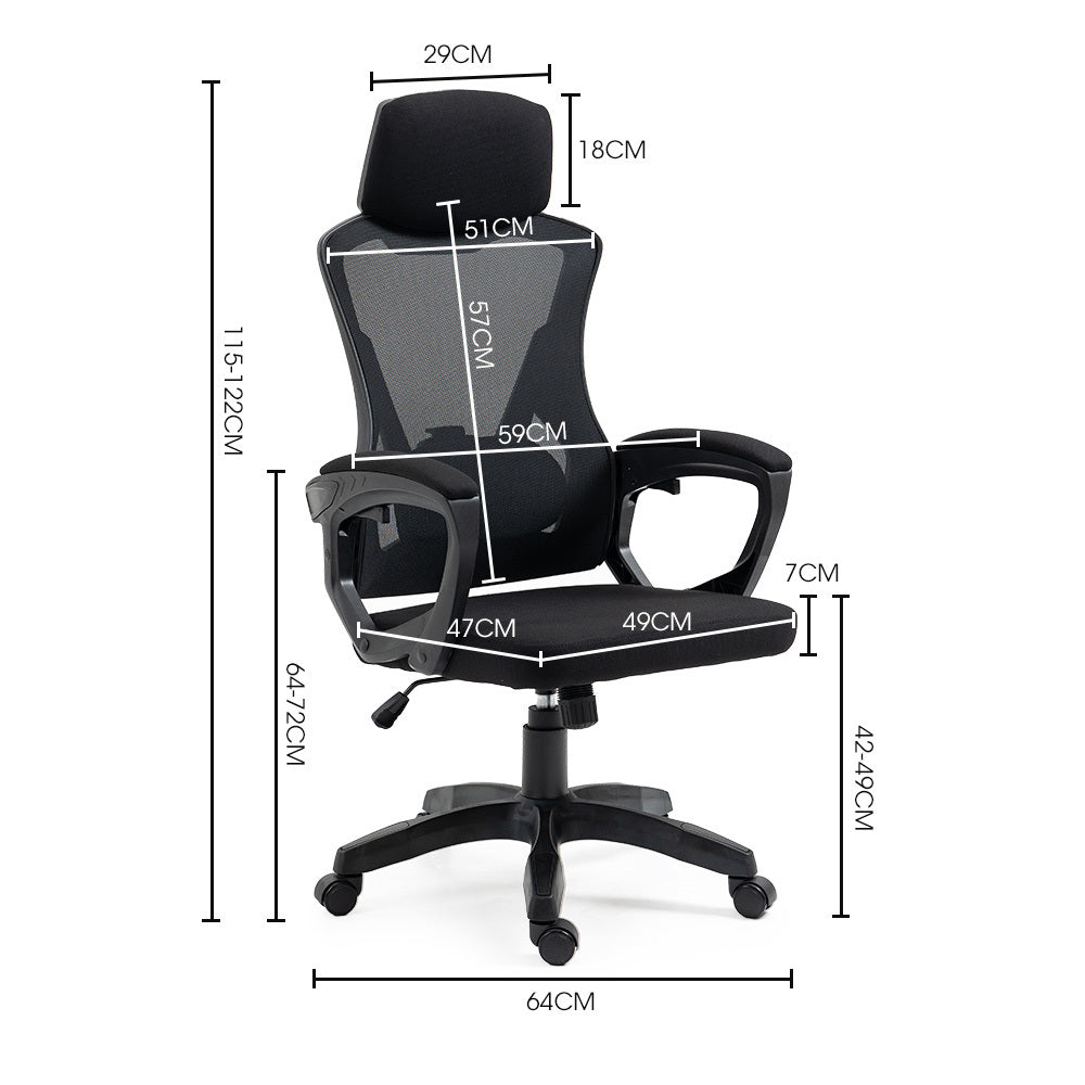 FORTIA Ergonomic Office Desk Chair Height Adjustable Lumbar Support Mesh Fabric Headrest Black
