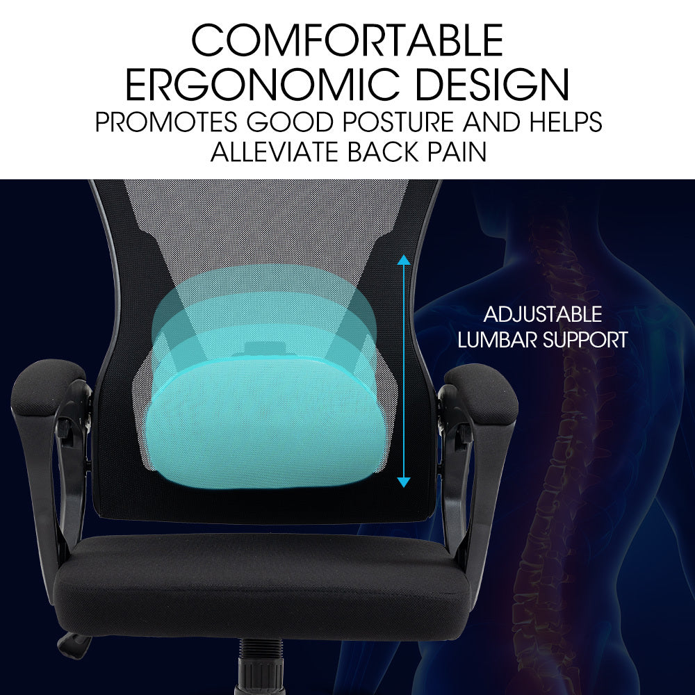 FORTIA Ergonomic Office Desk Chair Height Adjustable Lumbar Support Mesh Fabric Headrest Black