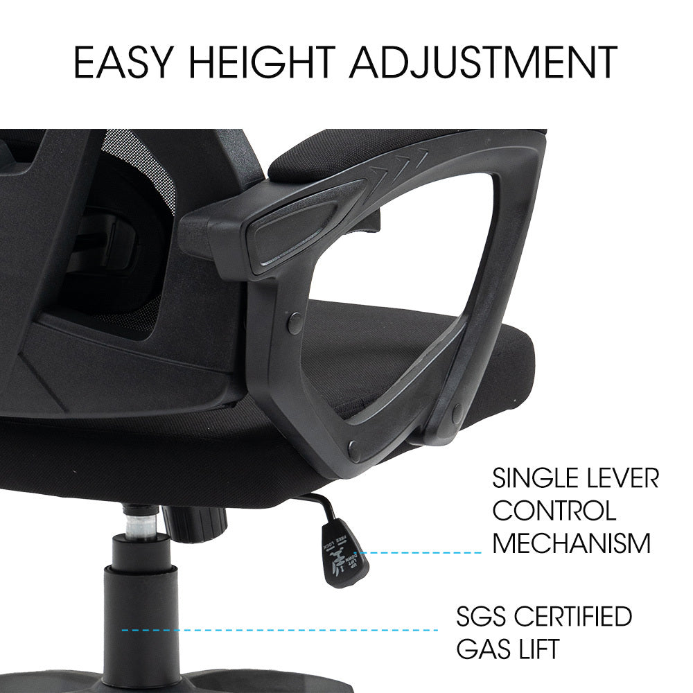 FORTIA Ergonomic Office Desk Chair Height Adjustable Lumbar Support Mesh Fabric Headrest Black