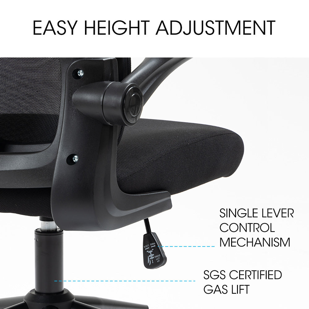 FORTIA Ergonomic Office Desk Chair Lumbar Support Mesh Fabric Adjustable Headrest Retractable Armrests Black