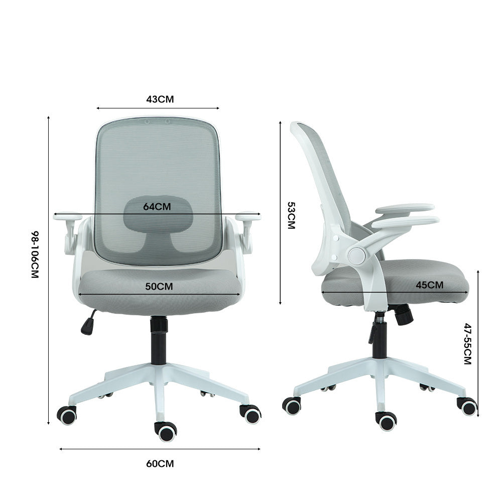 Fortia Ergonomic Office Desk Chair Coolmesh Fabric Adjustable Recline Grey Mesh/White Frame
