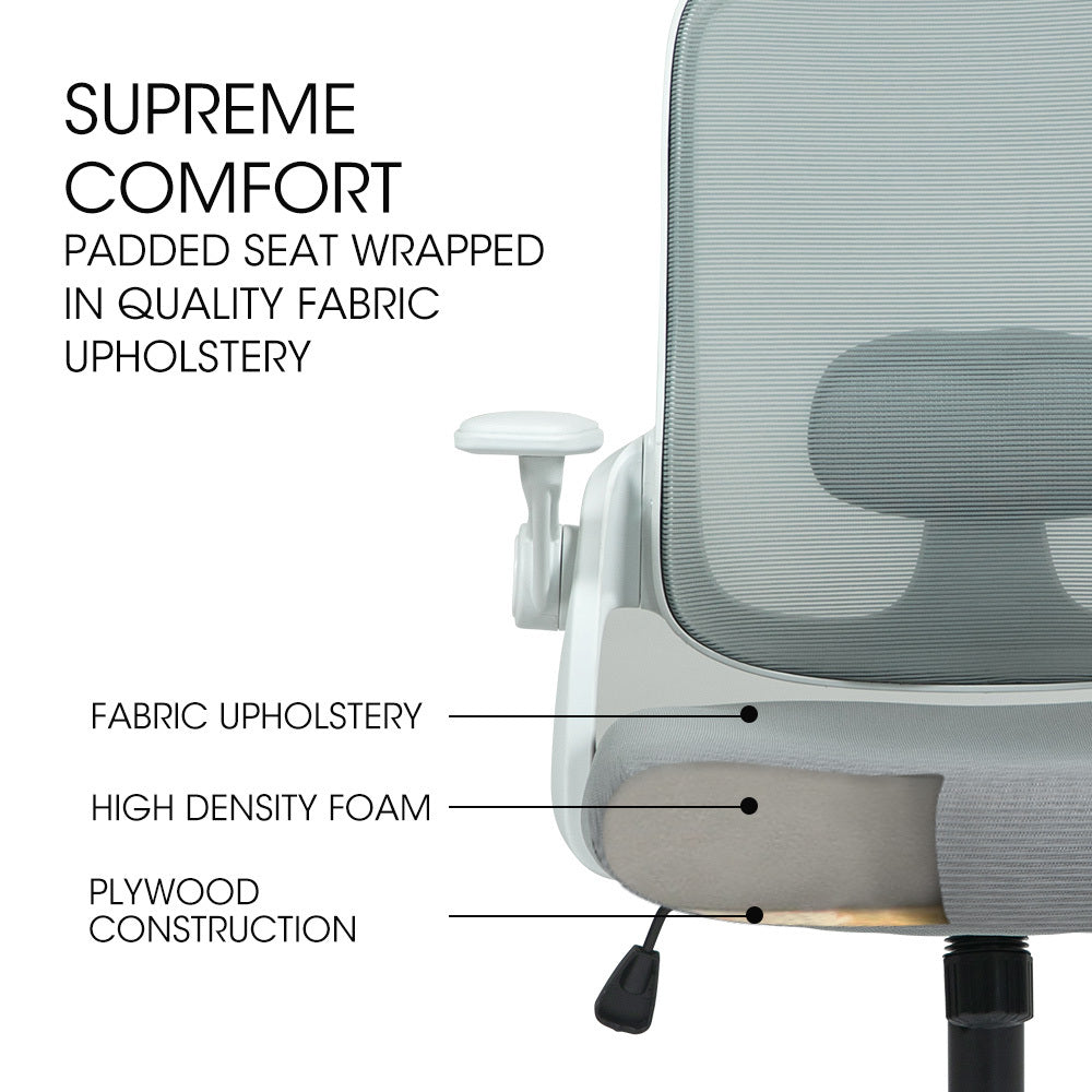 Fortia Ergonomic Office Desk Chair Coolmesh Fabric Adjustable Recline Grey Mesh/White Frame