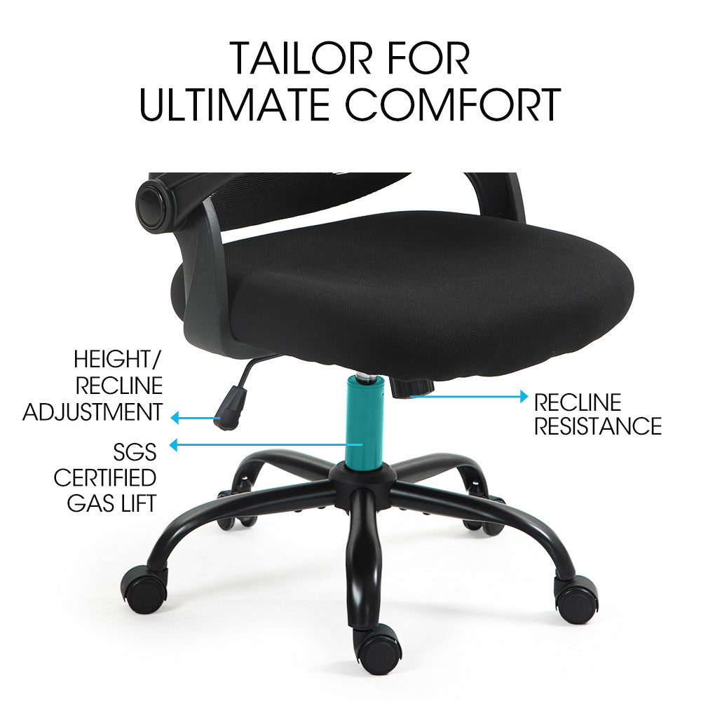 FORTIA Ergonomic Office Desk Chair Coolmesh Fabric Adjustable Recline Black Mesh/Black Frame
